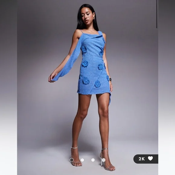 ASOS | Dresses | Asos Design Embellished Floral Crochet Drapey Strappy Mini  Dress In Bright Blue | Poshmark
